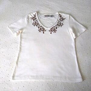 Hasting & Smith Women's Tee Shirt Embroidery Detail Cotton Blend PS